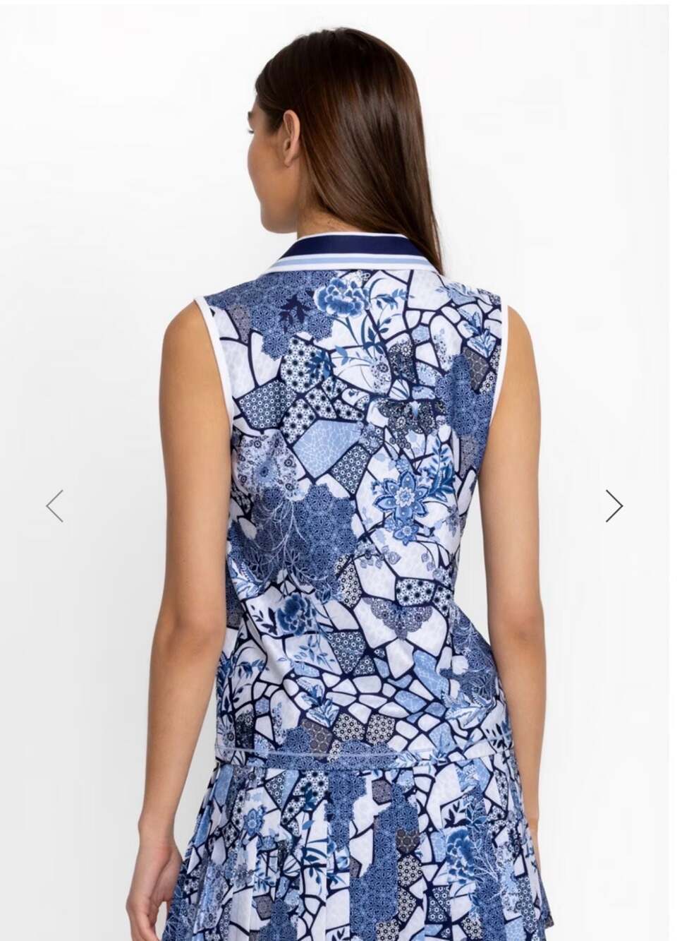 Johnny Was Active Sleeveless Polo Shirt Blue Floral Mosaic Print Size XS - Picture 10 of 10